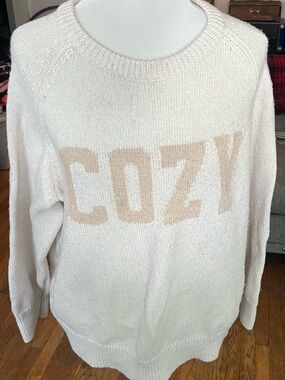 Cozy Cream Knit Sweater with 'COZY' Intarsia